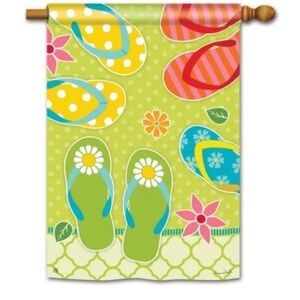 Bright Green Summer Outdoor Flag with Flip Flops FLAG ONLY